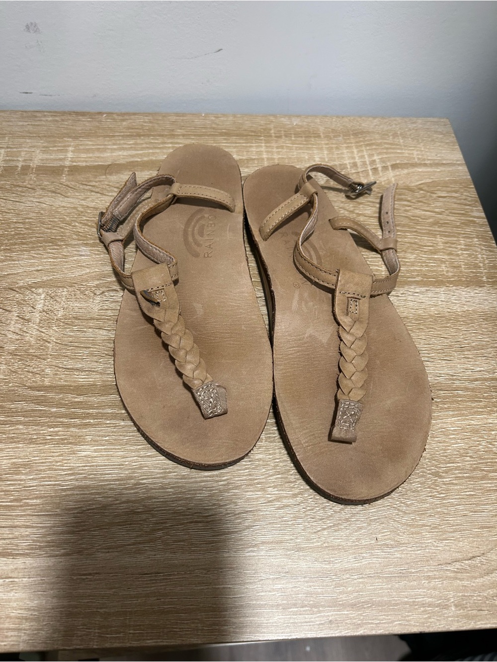 Rainbow Women's Braided T-Strap Sandals in Tan